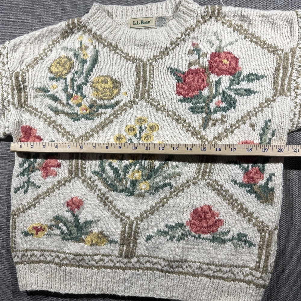 L.L. Bean Sweater Womens Small Beige Floral Knit Cottagecore Grannycore Vintage - Picture 4 of 6